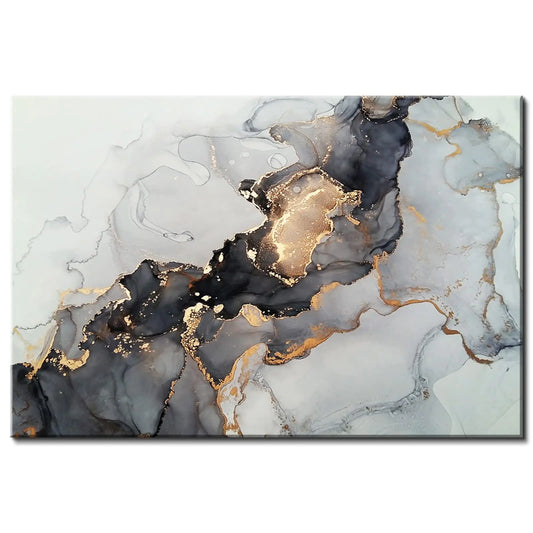 Abstract Canvas Wall Art for Living Room Black and Gold Marble Texture Wall Decor 32x48" Watercolor Grey Fluid Line Ink Picture Artwork Minimalist Modern Painting for Bedroom Bathroom Home Decoration